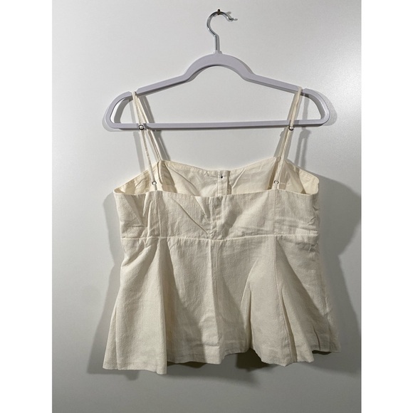 Zara White Linen Peplum Tank Top Size Large with Adjustable Straps and Buttons - Picture 6 of 7